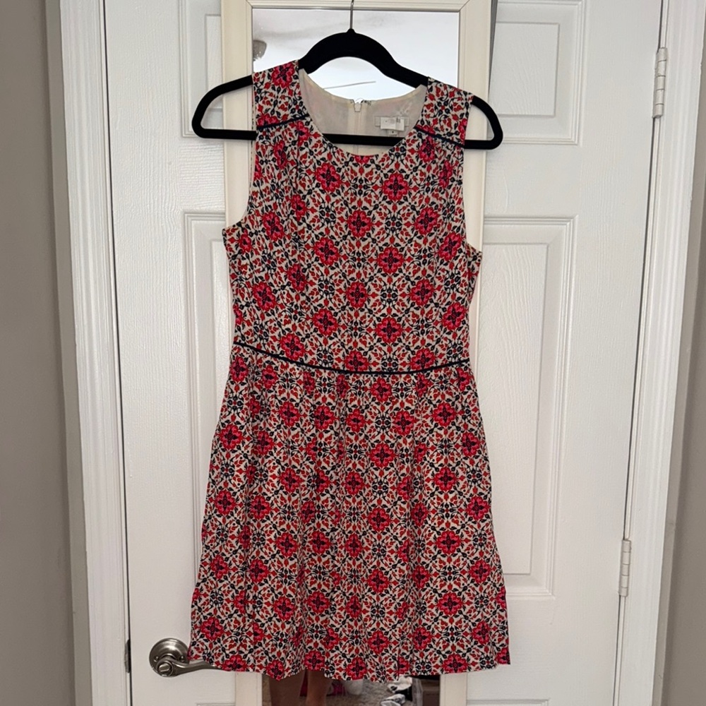 J. Crew Red and White Sheath Mini Dress Sleeveless Scoop Neck